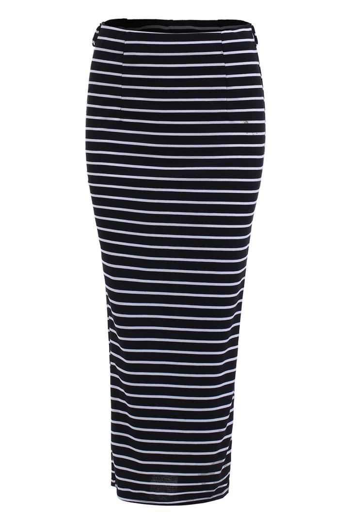 Romwe With Split Striped Black Skirt