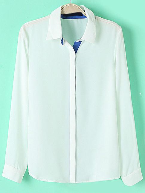 Romwe Lapel Buttons Chiffon White Blouse