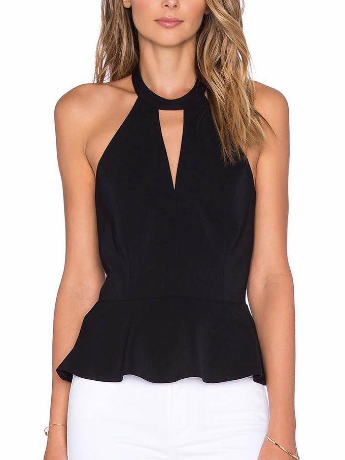 Romwe Cutout Halter Neck Peplum Top