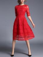 Romwe Lace Crochet Eblow Sleeve Dress