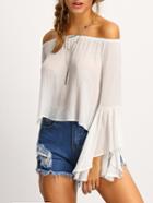 Romwe White Off The Shoulder Bell Sleeve Shirt