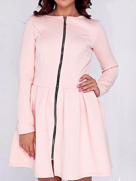 Romwe Flare Pink Dress With Zipper