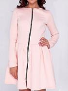 Romwe Flare Pink Dress With Zipper