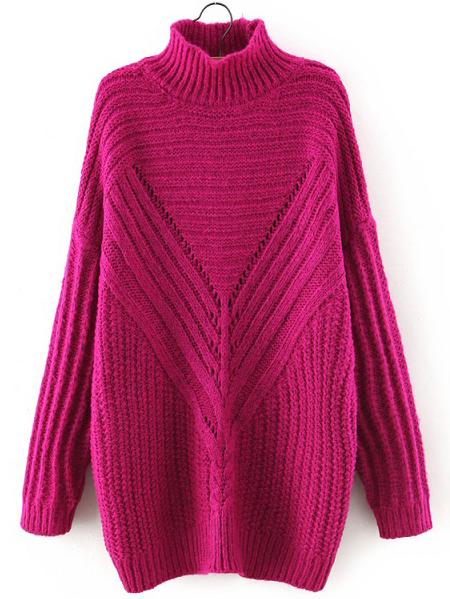 Romwe Turtleneck Ribbed Long Purple Sweater