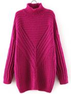 Romwe Turtleneck Ribbed Long Purple Sweater