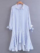 Romwe Vertical Striped Knot Cuff High Low Dress