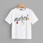 Romwe Tassel Detail Letter Print Tee