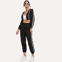 Romwe Tape Panel Top With Pants