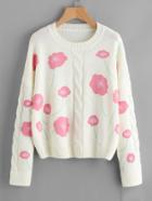 Romwe Cable Knit Flower Print Jumper