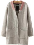 Romwe Contrast Collar With Pockets Grey Cardigan
