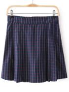 Romwe Check Print Pleated Skirt
