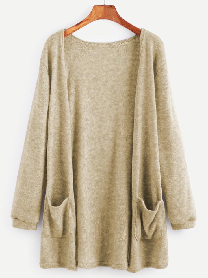 Romwe Open Front Sweater With Pockets