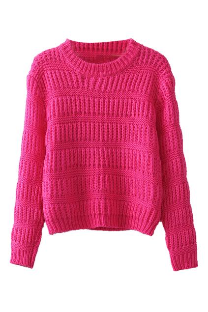 Romwe Stripe Knitted Rose Jumper