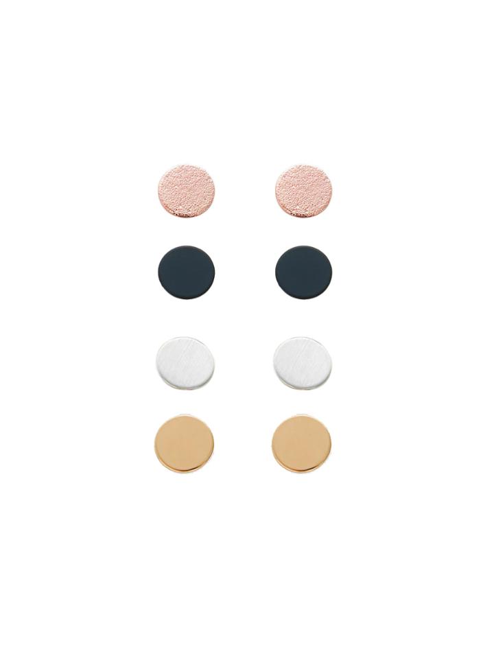 Romwe Four Color Round Flake Stud Earring Set 4pair