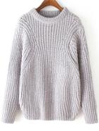 Romwe Round Neck Loose Grey Sweater