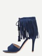 Romwe Open Toe Fringe Ankle Cuff Sandals - Dark Blue