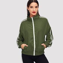 Romwe Stripe Contrast High Neck Jacket