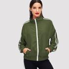 Romwe Stripe Contrast High Neck Jacket