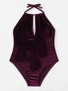 Romwe Cut Out Velvet Swimsuit