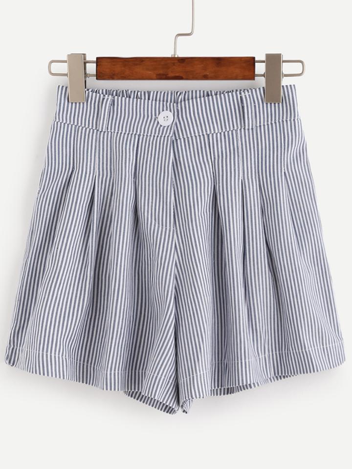 Romwe Blue Striped Pleated Shorts