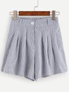 Romwe Blue Striped Pleated Shorts