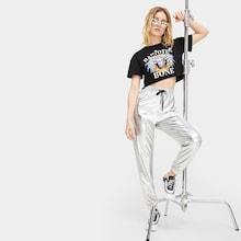 Romwe Drawstring Waist Silver Pants