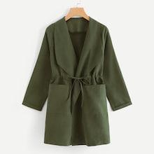Romwe Dual Pocket Drawstring Waist Coat