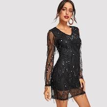Romwe Sequin Mesh Overlay Dress