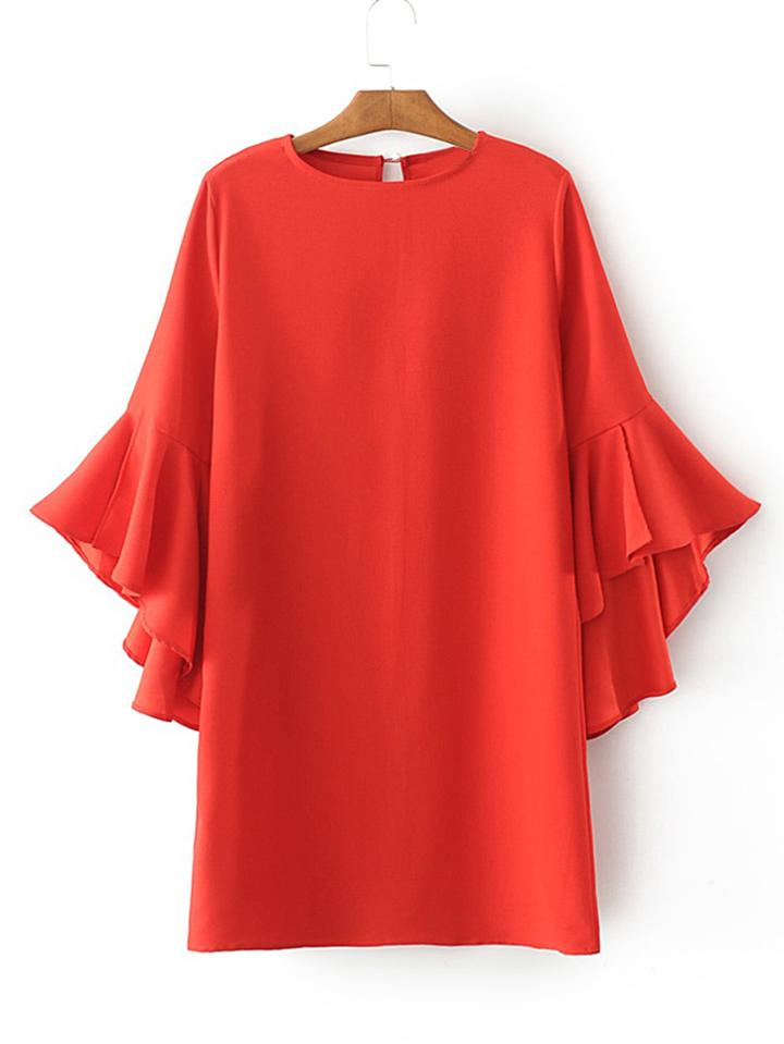 Romwe Layered Bell Sleeve Keyhole Back Dress