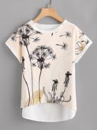 Romwe Dolman Sleeve Dip Hem Printed Top