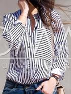 Romwe Black White Long Sleeve Striped Lapel Blouse
