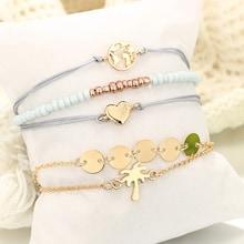 Romwe Disc & Heart Bracelet Set 5pcs