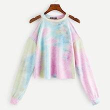 Romwe Tie Dye Cold Shoulder Pullover