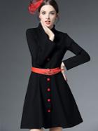 Romwe Black V Neck Long Sleeve Drawstring Dress