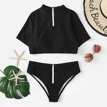 Romwe Zipper Front Two Piece Swimwear