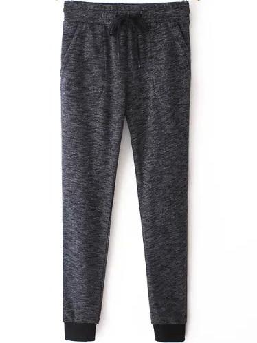 Romwe Elastic Waist Drawstring Pockets Grey Pant