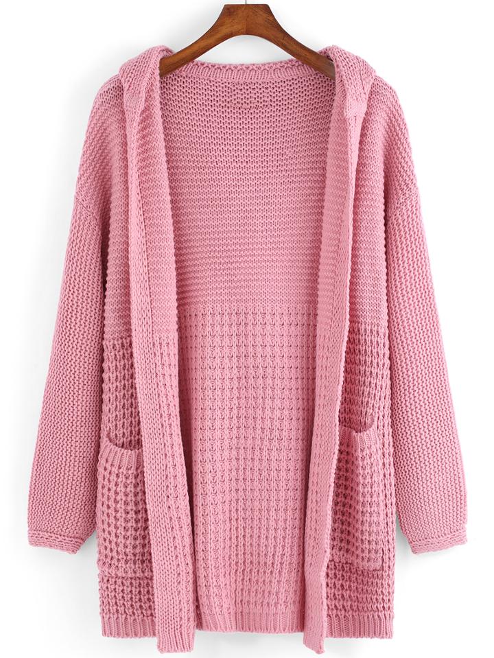 Romwe Hooded Pockets Pink Coat
