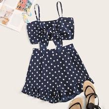 Romwe Knot Front Star Print Cami Top & Shorts
