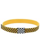 Romwe Checkboard Print Flip-top Buckle Yellow Canvas Belt