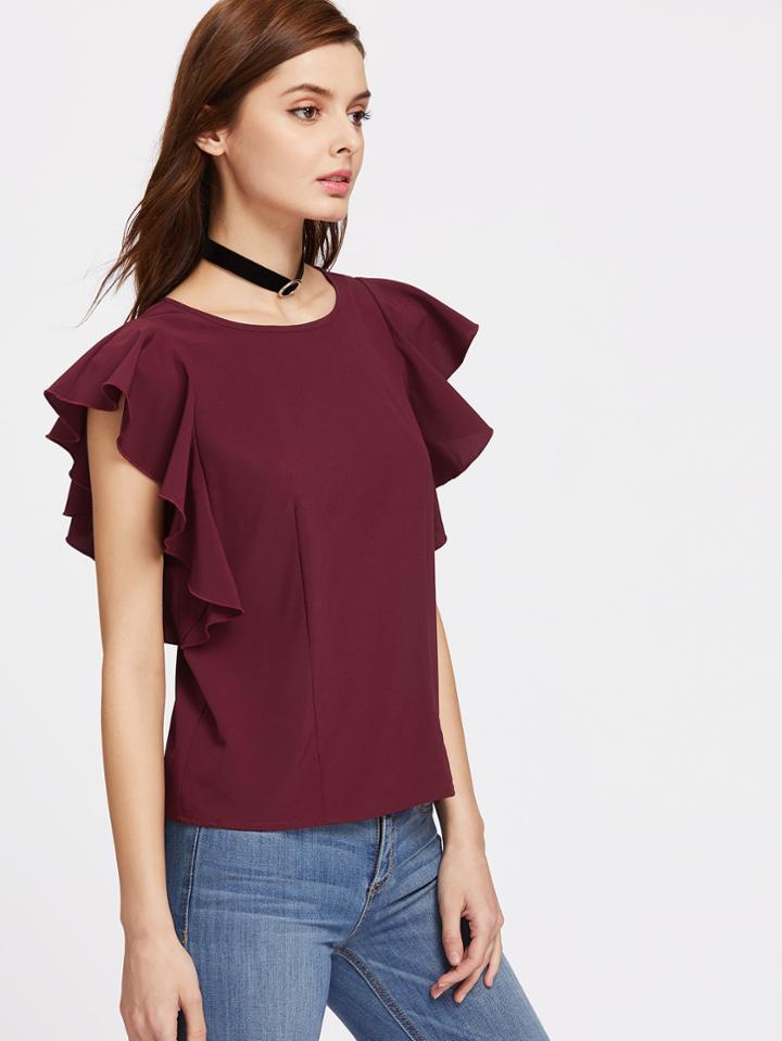 Romwe Flutter Cap Sleeve Top