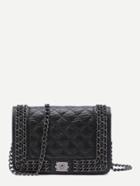 Romwe Black Mini Quilted Chain Trim Box Bag