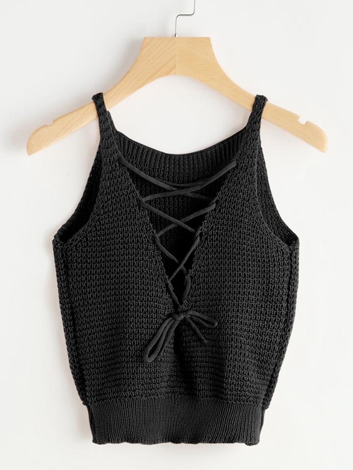 Romwe Lace Up Self Tie Front Cami Top