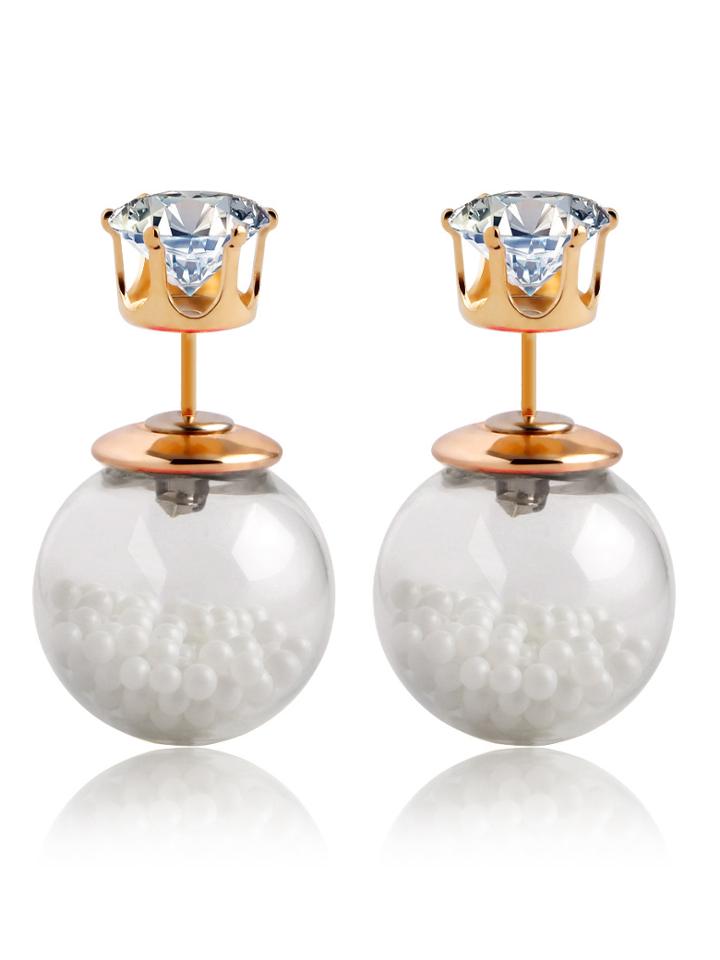 Romwe Rhinestone Double Sided Earrings - White
