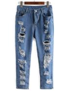 Romwe Ripped Front & Back Ankle Jeans
