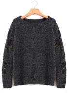 Romwe Black Knit Sweater With Lace Sleeve