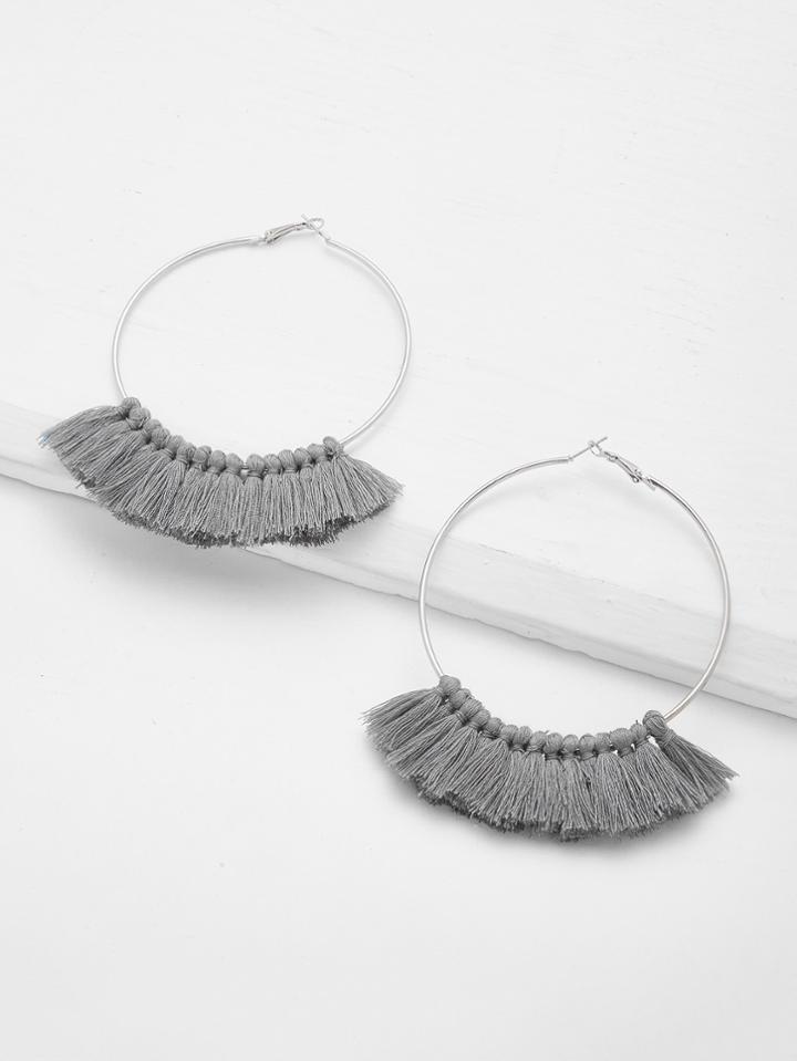 Romwe Tassel Detail Hoop Earrings