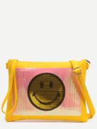 Romwe Yellow Sequin Smiley Face Wristlet Bag With Strap