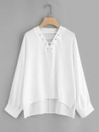 Romwe Slit Side High Low Lace Up Blouse