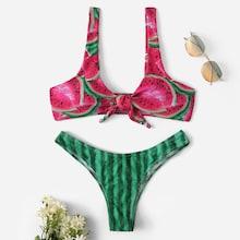 Romwe Random Watermelon Print High Leg Bikini Set