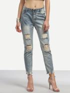 Romwe Blue Ripped Ankle Jeans